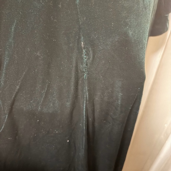Elegant Green Velvet modest long sleeve Dress with Gold Accents small tear - Picture 7 of 7